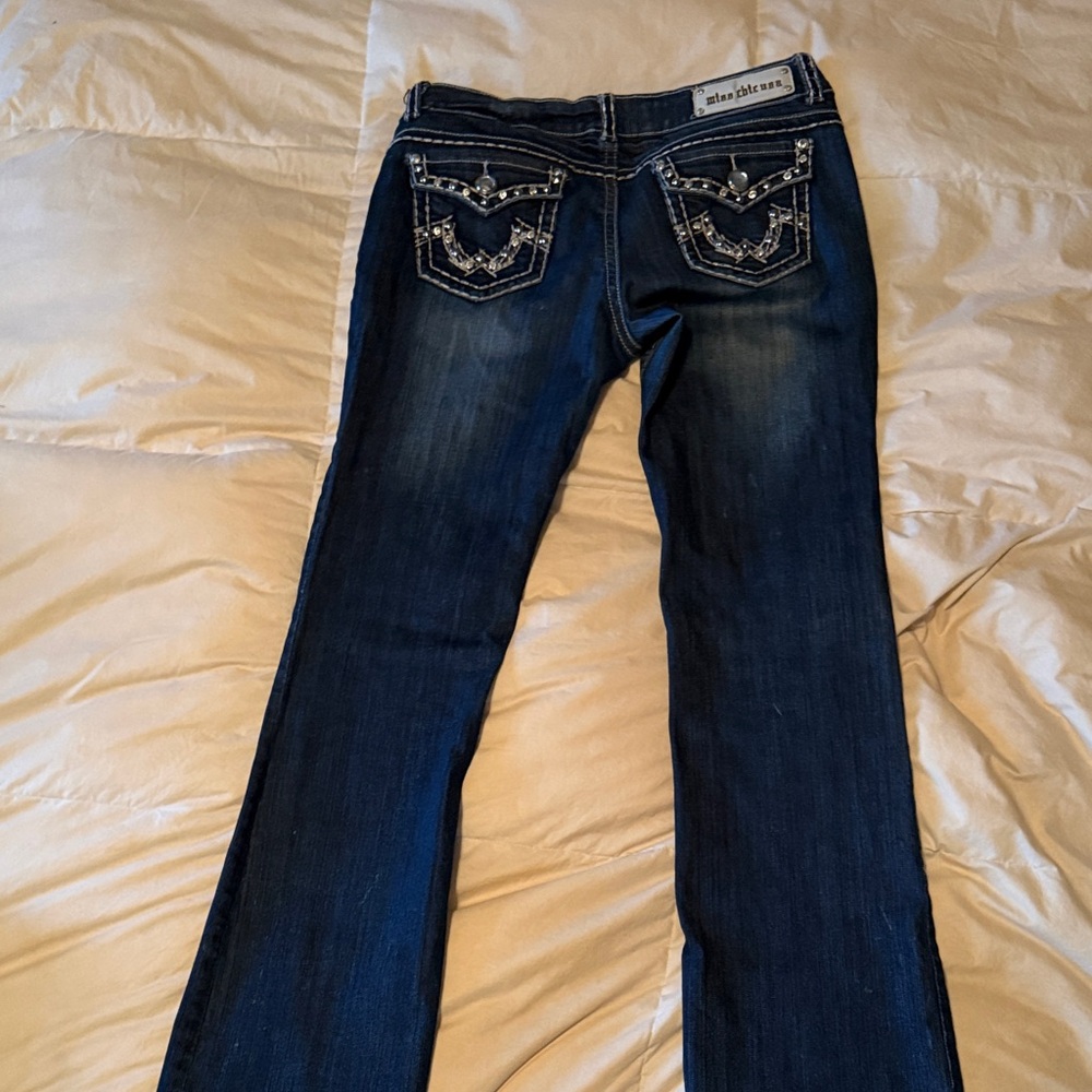 Miss Chic Jeans Dark Blue Boot Cut with Embellished Pockets